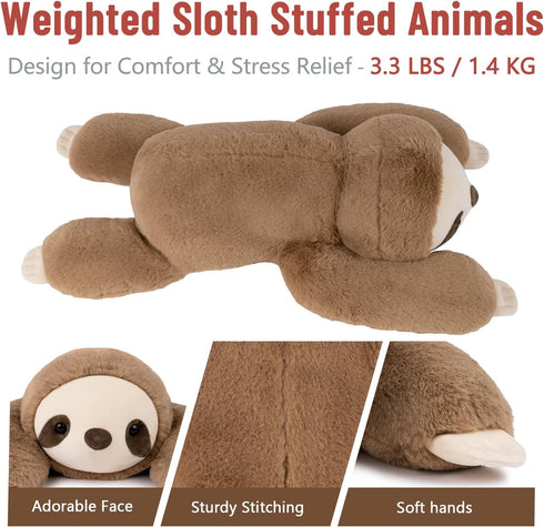 20" 3.3 Niuniu Daddy | Pound Weighted Sloth Stuffed Animals for Adults & Kids & Baby, Large Brown Sloth Weighted Lap