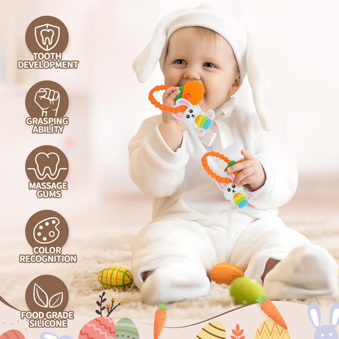 Easter Eggs Bunny Teething Toys, Easter Basket Essentials Stuffers, Silicone Easter Egg Baby Carrot Teether Toys, Baby