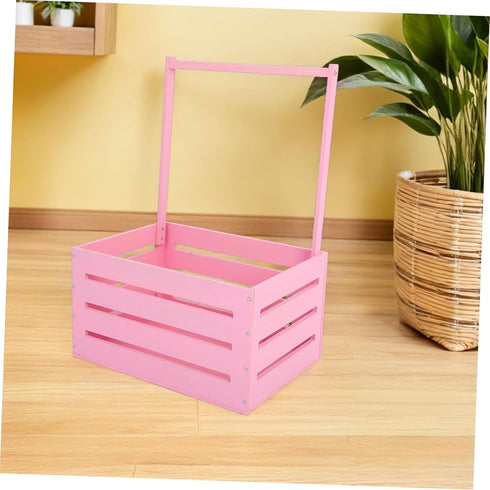 UPKOCH Wooden Storage Crate with Handle Versatile Organizer for Shower Newborns Dolls Pets Space Efficient Pink Storage