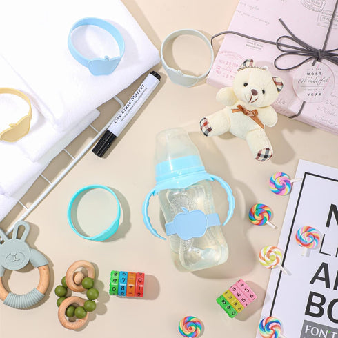 Fuutreo 16 Pcs Baby Bottle Labels for Daycare Labels Reusable Waterproof Silicone Name Bands Writable Baby Bottle Name