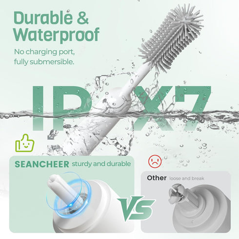S02 Set, IPX7 SEANCHEER Electric Bottle Brush Portable Baby Bottle Brush Cleaner, AA Battery-Powered & Waterproof