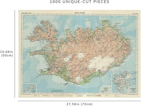 1959 Map of Iceland, 1000 Piece Adult Jigsaw Puzzle for Iceland Lovers