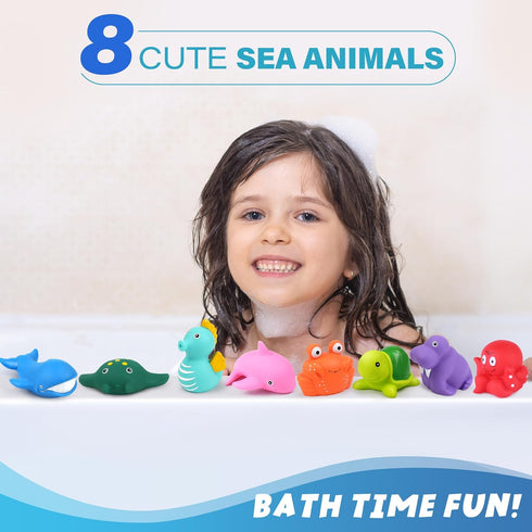 LotFancy Bath Toys for Kids Ages 1-3, Mold Free Ocean Sea Animal Bathtub Toys, 8PCS Soft Baby Bath Toys