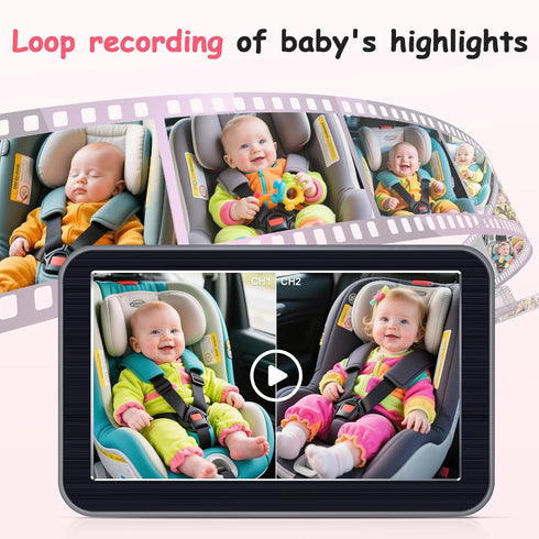 Befumly HD-1080P 2-Kids 7 360 Baby Car Camera: Auto Night Vision Dual Backseat Cameras with Split-Screen Recording