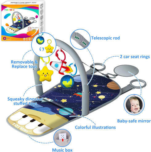 6 6 12 Car Seat Toys for Baby Infant Months and Up, Carseat Toys with Musical Pedal Piano, Baby Mirror and Hanging