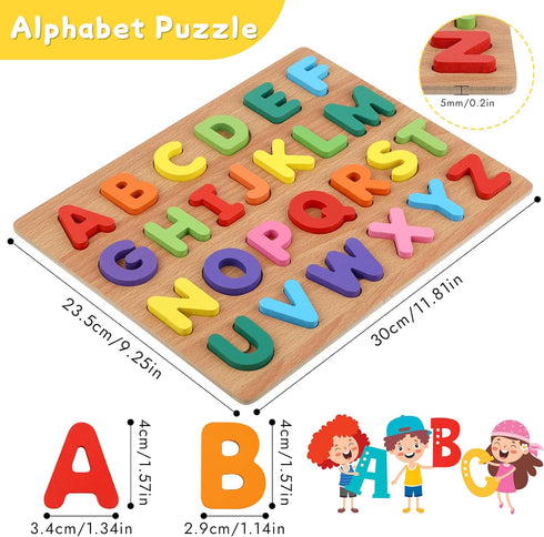3 4 5 Alphabet Puzzle, Wooden Puzzles for Toddlers Year Old, ABC Letter Puzzle, Educational Learning Toys for Kids