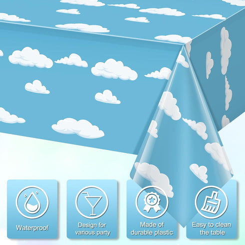 12 Pack Blue Sky and White Cloud Tablecloth, Cartoon Story Mix Color Plastic Disposable Rectangle Cover for Baby Shower