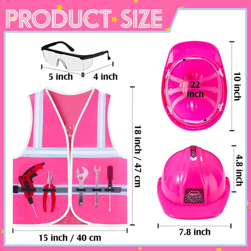 Set Handepo Construction Worker Costume Kids Hard Hat Construction Vest Goggles Toddler Dress Up Birthday Party Girls