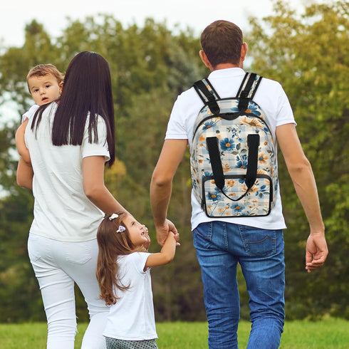 Shoblo Backpack Checkered Background Flowers Diaper Bag for Travel, Waterproof Diaper Bag with Insulated Bottle Pockets