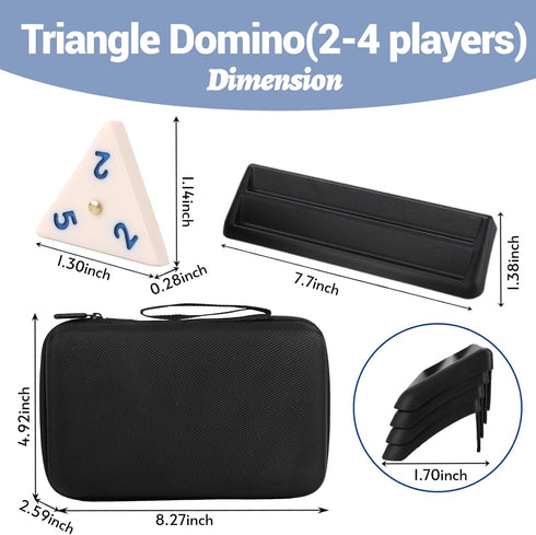 Set 4 56 2-4 Triangle Domino Game with Holders Travel Case | Upgrated Triangular Tiles for Kids, Portable Classic Board