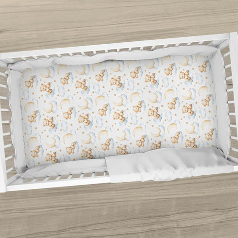 Pynnlts 52x28in Cartoon Bear Baby Crib Sheets Fitted Crib Sheet for Boys Girls Cute Bear Moon Stars Clouds Baby Sheet