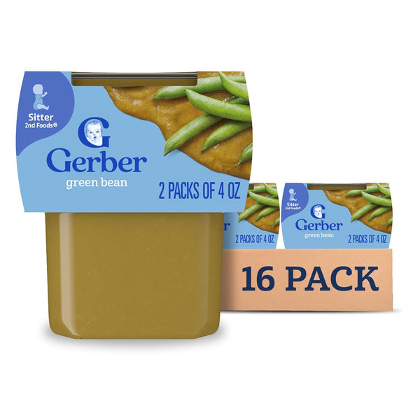 Gerber Stage 2 Baby Food, Green Beans Puree Tubs, No Added Salt,