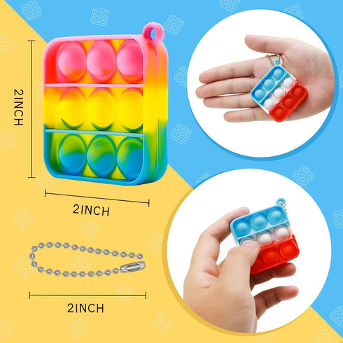 128 Pcs Pop Fidget Keychain It Fidget Toys Bulk, Mini Fidget Push Pop Keychain Toys for Kids and Adults Classroom Prizes
