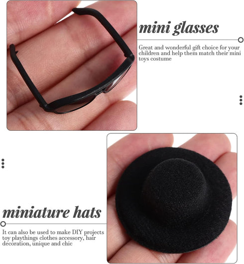 TOYANDONA Doll Glasses Mini Formal Hat Set 20pcs Miniature Doll Hats 20pcs Black Doll Sunglasses Dolls Costume Accessories for Diy Crafts Dollhouse Decor