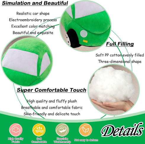 Car Plush Green Stuffed Pillow - Cute Car Shaped Toy Decor Gifts for Kids 11.8 inch