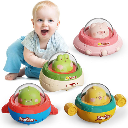 4PCS Press and Go Animal Toy Cars for Toddlers 1-3, Spaceship 1 Year Old Boy Toys, First Birthday Gift for 1 Year Old