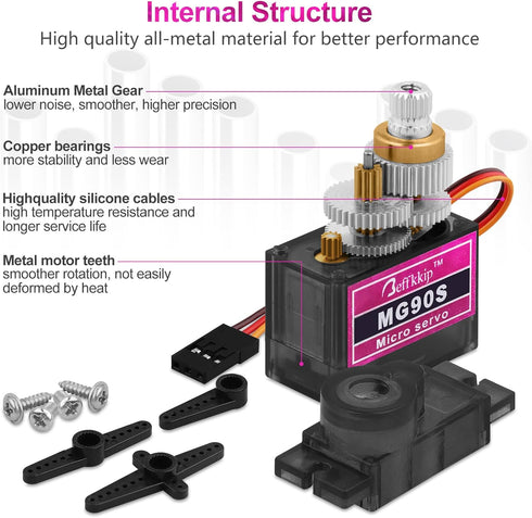 MG90S 9g Micro Metal Gear Servo Motor for Robot Car Plane RC Helicopter Arduino