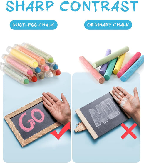 Play,Blackboard(12 NewFamily Dustless Chalk for Kids, Colored Sidewalk Chalk With Holder,Non-Toxic Washable Toddlers
