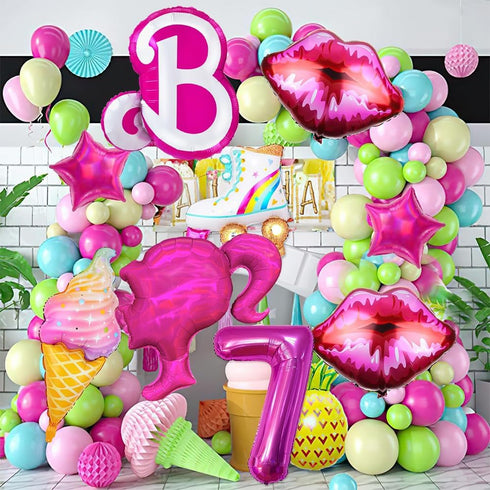 9pcs Pink Foil Balloons for Pink Princess Doll Theme Party, Hot Pink Girls Head Balloons, Baby Shower Decorations (7)