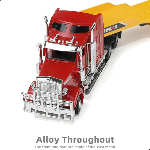 1/50 W900 Scale Semi Truck with Flatbed Trailer Toy for Boys, Metal Large for Kenworth Transport Tractor Truck