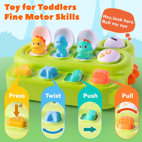 Cause and Effect Toy for Toddlers Age 1-3, Pop Up Dinosaur Sensory Early Learning Toy for Babies