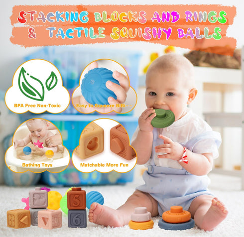 6 to12 7 in-1 6-9-12-18 1-3Gift Baby Toys Months, Montessori Toy for Month Old with Pull String Toy, Sensory Bin Toys