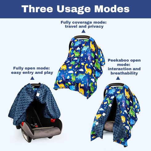 Hooyax Peekaboo Car Seat Cover for Baby Boy - Warm Minky Carseat Canopy with Adjustable Opening, Universal Fit