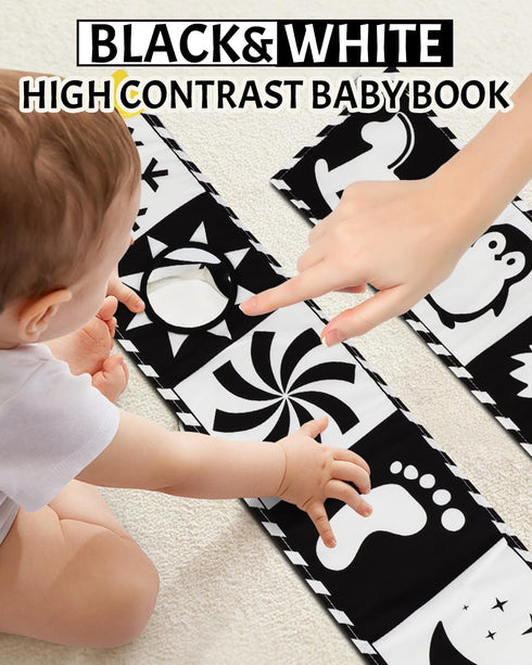 0-6-12 Tummy Baobrava High Contrast Baby Toys, Black and White Newborn Toys for Brain Development, Soft Baby Books