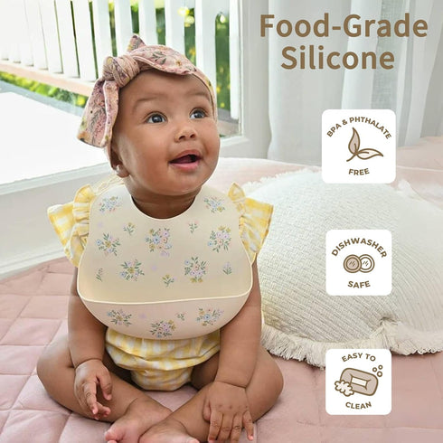 2 Sets Baby Silicone Bibs Baby Bibs with Food Catcher for Girls Boys Toddlers BPA Free Waterproof Soft Durable