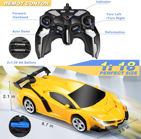 Transforming RC Cars - Remote Control Car Toys for Kids & Boys with One Button Transformation and 360 Degree Drifting