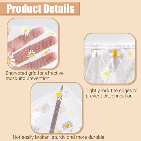 Portable Daisy Print Mosquito Net for Stroller, Baby Pram Netting Cover, Bug Net for Strollers, Bassinets, Cradles