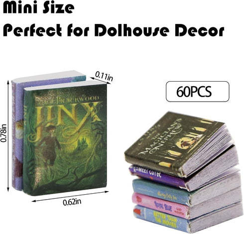IAIHBBLY 60 1:12 Pcs Scale Mini Books, Miniatures Dollhouse Tiny Small Flip Books for Anxiety Bookshelf Dollhouse Decor