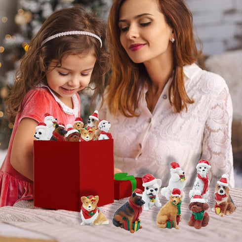 8Pcs Christmas Dog Figurines Playset - Realistic Detailed Dog Decorations for Christmas Birthday Gift Cake Toppers