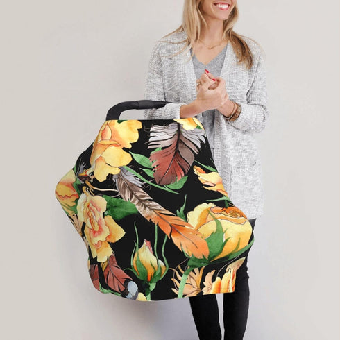 Schgap Wildflower Yellow Baby Car Seat Covers Canopy, Nursing Cover Breastfeeding Baby Carrier Covers Carseat Canopy