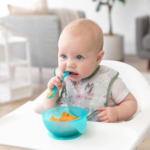 Bumkins Baby Bowl, Silicone Feeding Set with Suction for Baby and Toddler, Includes Spoon and Lid, First Feeding Set, Training Essentials for Baby Led Weaning for Babies 4 Months Up, Blue Jelly by Bumkins