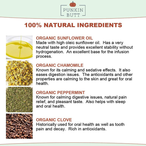 Punkin Butt Teething Oil - 2 oz - 100% Natural Baby Teething Relief with Chamomile, Sunflower, Peppermint, Clove