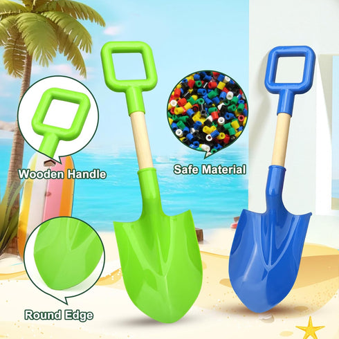 LNCOJOLM 16inch 3PCS Summer Beach Sand Shovels Toys for Kid Adult, Sturdy Long Wooden Spade Gardening Tool Kits Sand