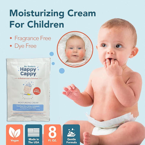 Packets, 1 Oz (Pack 8) Happy Cappy Moisturizing Cream - Baby Cream for Eczema-Prone Skin, Dry Skin Lotion for Infants