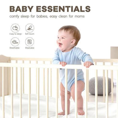 Pro Goleem 2 Pack Satin Soft Crib Sheet, Silky Baby Sheet for Sensitive Hair, White and Gray Unisex, 52’’x28’’x8’’