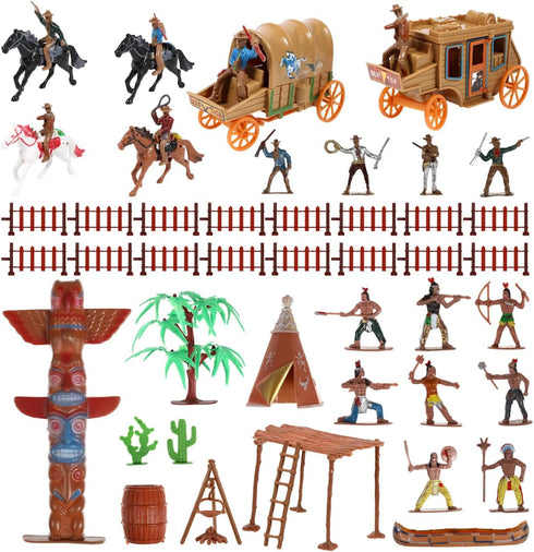 NUOBESTY Cowboys and Indians Plastic Figures Playset, Wild West Cowboys and Indians