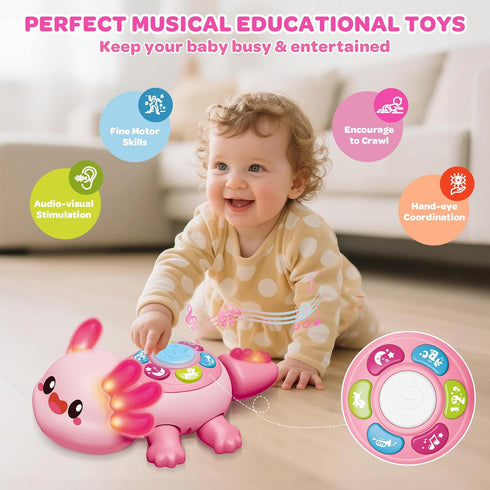 6 12 Tummy 12-18 6-12 1 2 Baby Toys to Months, Light Up Time Toy for Months, Crawling Axolotl Early Educational Musical