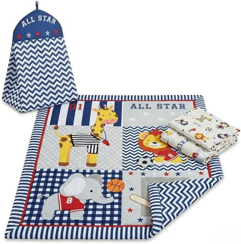 4 Set 100% Set Set EVERYDAY KIDS Piece Boys Crib Bedding - Jungle Sports - Soft Cotton Percale - Includes Quilt, Fitted