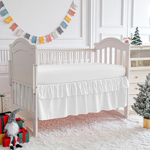 Set 3pc Set White Crib Bedding Tufted Dots Jacquard Baby Comforter with Fitted Sheet and Bed Skirt - Cute Embroidery