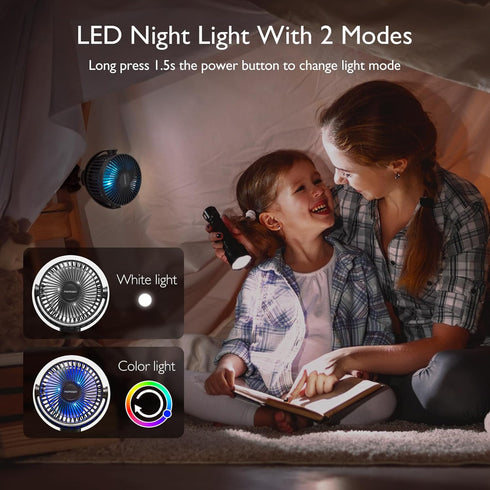 Momcozy 8000mAh 27H 4 360Rotate 2 Portable Stroller Fan | Ultra-long Battery Life | Detachable Speed | Modes LED Night