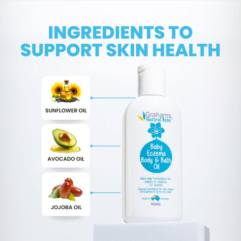 0+ 12 (1 100ml) Grahams Natural Baby Eczema Body and Bath Oil - Treat Eczema & Cradle Cap, Relief for Itchy, Dry Skin