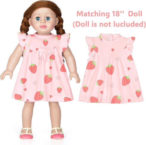 18" ICOSY Matching Doll & Girls Nightgowns Clothes Girls Pajamas Sleepwear Outfit for Kids and Girl Doll
