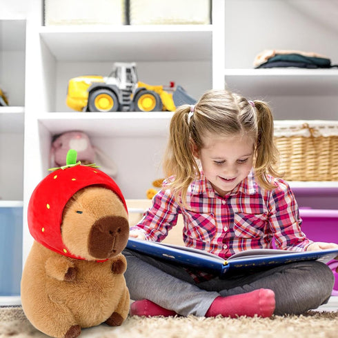 9 inch Ditucu Cute Capybara Plush Wear Strawberry Hat Soft Capibara Stuffed Animal Plushies Toys Hugging Gifts for Kids