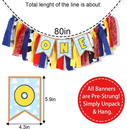 1st 1st Toy Theme Birthday Banner - Toy Inspiration Story's Birthday High Chair Banner,Western Party Decorations, West