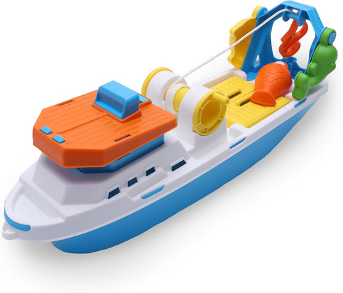 Toyland 40cm (16") 4 3 Colourful Fishing Boat with Moveable Doors, Fishing Hook & Plastic Fish - Kids Floating Water
