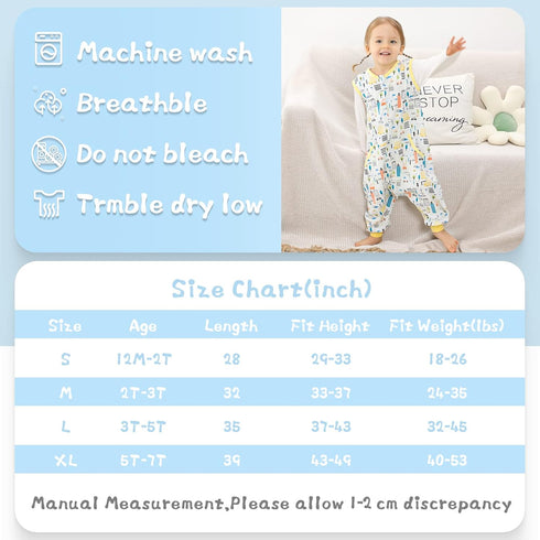 WONDAY Toddler Sleep Sack, 2t-3t, Baby Wearable Blanket, Summer Sleeping Bag with Feet, Soft Toddler Sleeping Sack
